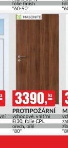 Protipožární vchodové, vnitřní EI30, folie CPL ořech, bílé 80
