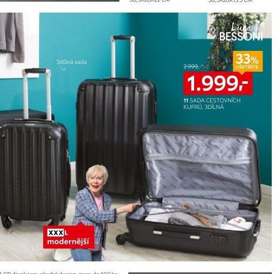 11 SADA CESTOVNÍCH KUFRŮ, 3DÍLNÁ
