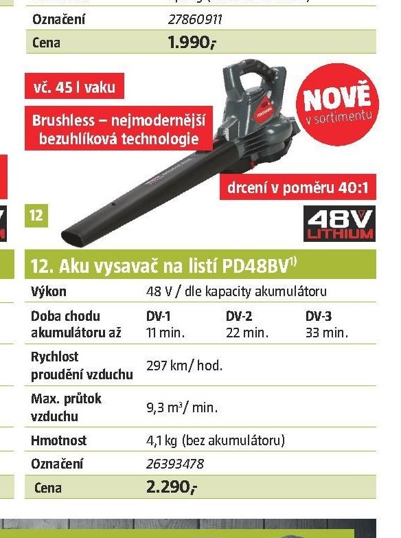 Aku vysavač na listí PD48BV