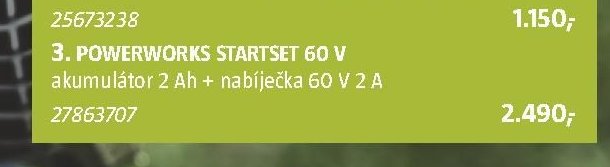 POWERWORKS STARTSET 60 V akumulátor 2 Ah + nabíječka 60 V 2 A