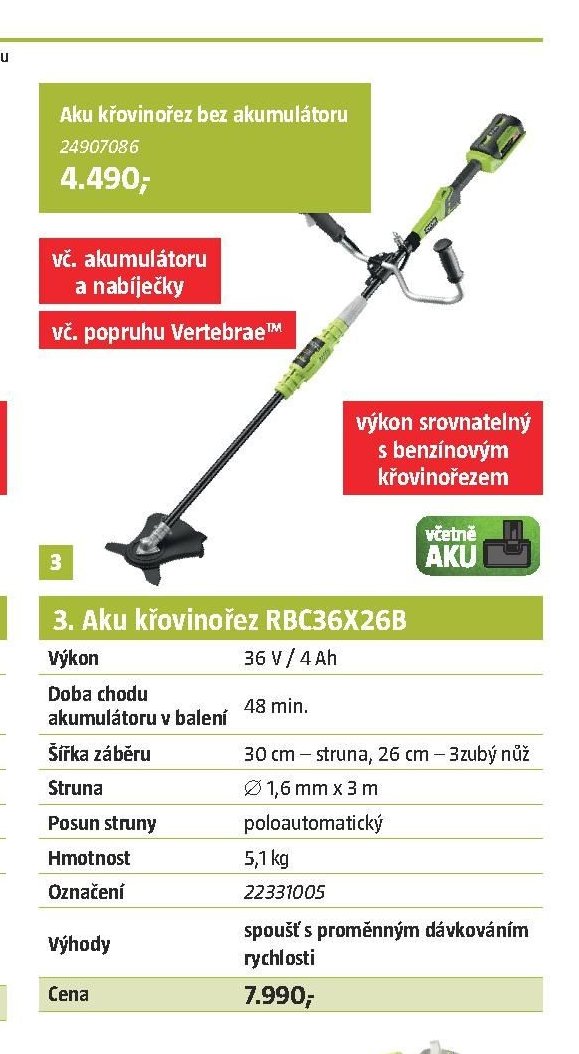 3. Aku křovinořez RBC36X26B