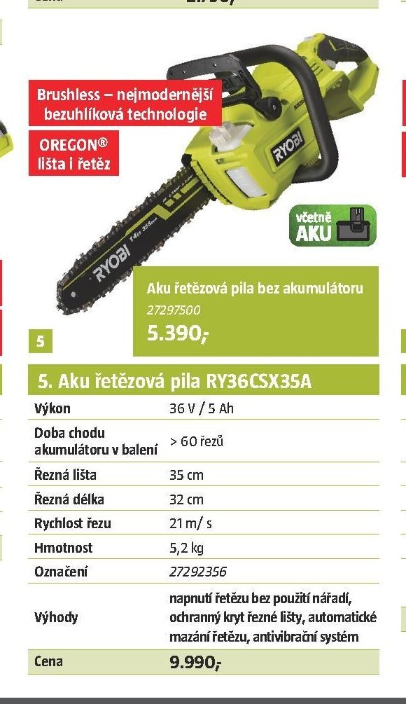 5. Aku řetězová pila RY36CSX35A