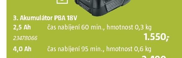3. Akumulátor PBA 18V 2,5 Ah