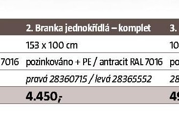 Branka jednokřídlá – komplet