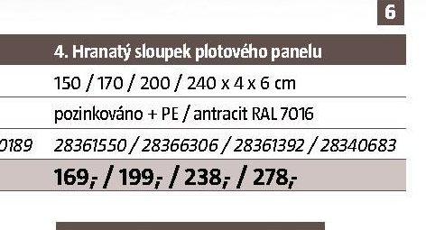 Hranatý sloupek plotového panelu