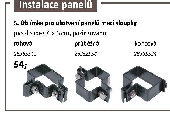 Objímka pro ukotvení panelů mezi sloupky