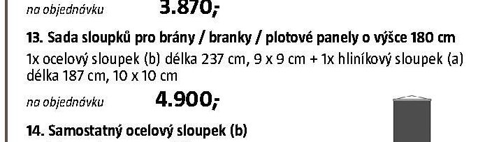 Sada sloupků pro brány / branky / plotové panely o výšce 180 cm