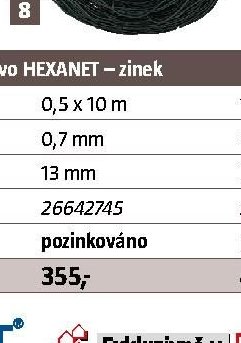 Šestihranné pletivo HEXANET - zinek