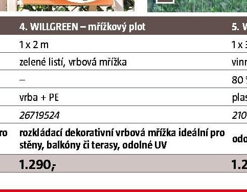 WILLGREEN – mřížkový plot 1x2m zelené listí