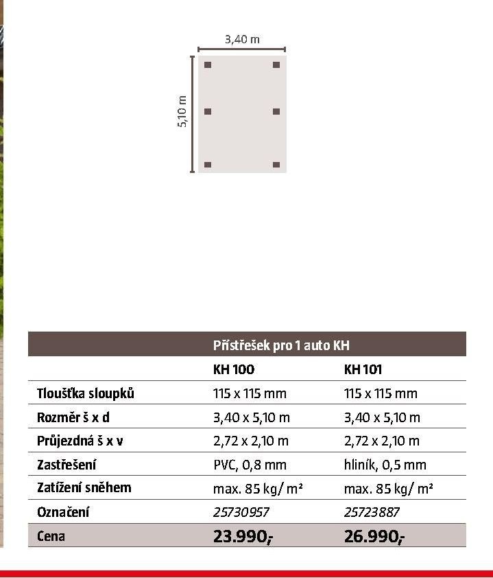 Přístřešek pro 1 auto KH 100 PVC