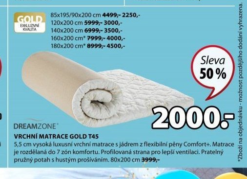 DREAMZONE VRCHNÍ MATRACE GOLD T45