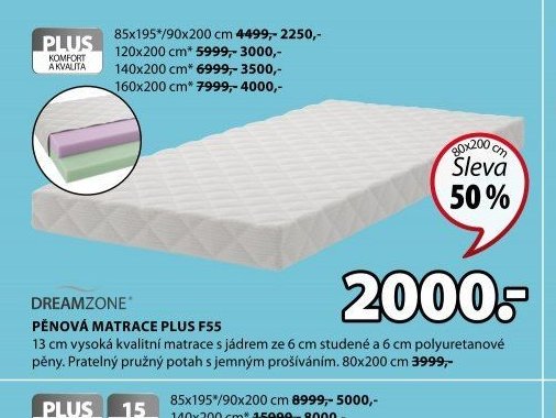 DREAMZONE PĚNOVÁ MATRACE PLUS F55