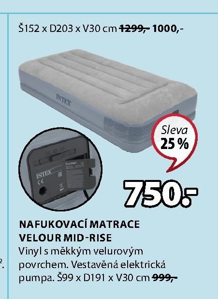NAFUKOVACÍ MATRACE VELOUR MID-RISE