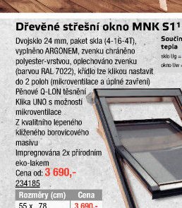 Dřevěné střešní okno MNK S1