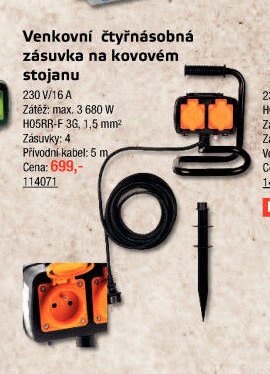 Venkovní čtyřnásobná zásuvka na kovovém stojanu