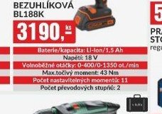 Aku vrtačka bezuhlíková BL188K