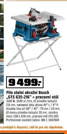 Pila stolní okružní Bosch „GTS 635-216“ + pracovní stůl