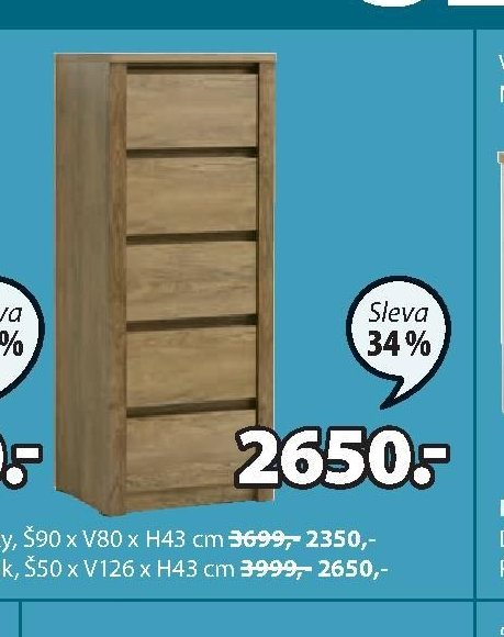 KOMODY VEDDE, 3 zásuvky (úzká)