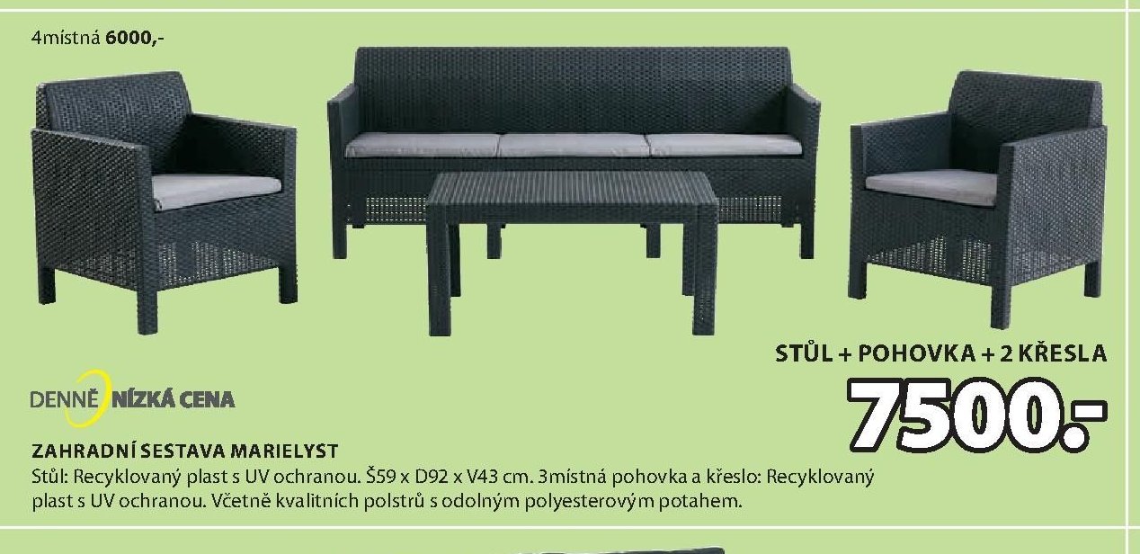 Zahradní sestava MARIELYST (Stůl + pohovka + 2 křesla)
