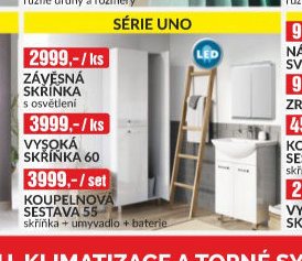 Série Uno (Závěsná skříňka, Vysoká skříňka, Koupelnová sestava)