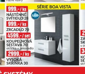 Série Boa Vista (Nástěnné svítidlo, Zrcadlo, Koupelnová sestava, Vysoká skříňka)