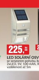 LED SOLÁRNÍ OSVĚTLENÍ se senzorem pohybu, barva stříbrná 2xLED, 5V, 100 mAh, IP44 vzdálenost až 5m