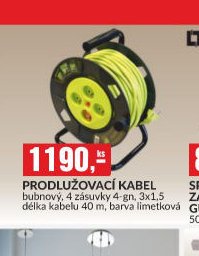 PRODLUŽOVACÍ KABEL bubnový, 4 zásuvky 4-gn, 3x1,5 délka kabelu 40 m, barva limetková