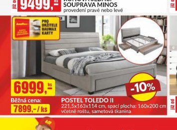 POSTEL TOLEDO II 221,5x163x114 cm, spací plocha: 160x200 cm včetně roštu, sametová tkanina