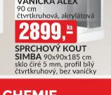 SPRCHOVÝ KOUT SIMBA 90x90x185 cm sklo čiré 5 mm, profil bílý čtvrtkruhový, bez vaničky