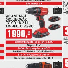 Aku vrtací šroubovák TC-CD 18-2 Li Einhell Classic