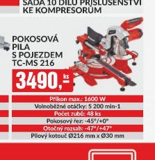 Pokosová pila s pojezdem TC-MS 216