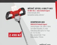 Míchač lepidel a malty aku TE-MX 18 Li - Solo Einhell Expert
