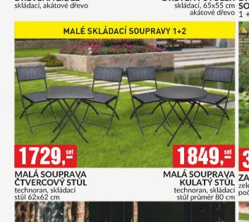 MALÁ SOUPRAVA ČTVERCOVÝ STŮL technoran, skládací stůl 62x62 cm