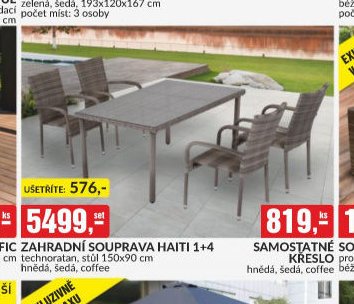 ZAHRADNÍ SOUPRAVA HAITI 1+4 technoratan, stůl 150x90 cm hnědá, šedá, coffee