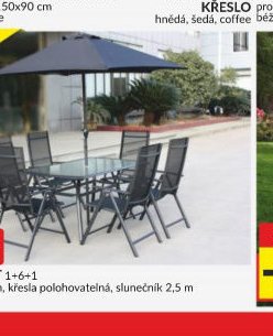 ZAHRADNÍ SET 1+6+1 stůl 150x90x70 cm, křesla polohovatelná, slunečník 2,5 m