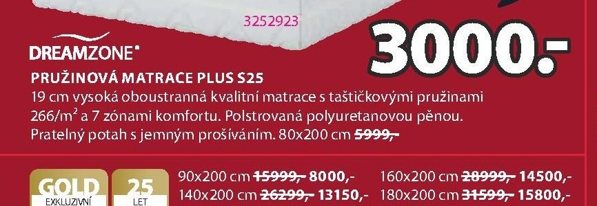 DREAMZONE PRUŽINOVÁ MATRACE PLUS S25