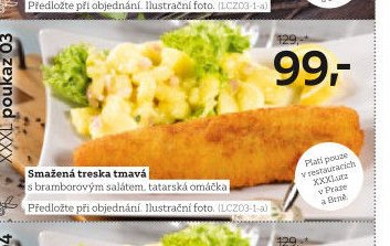 Smažená treska tmavá s bramborovým salátem, tatarská omáčka