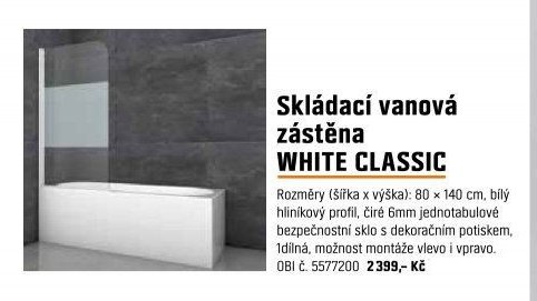 Skládací vanová zástěna WHITE CLASSIC