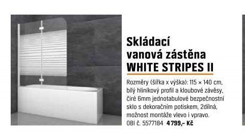 Skládací vanová zástěna WHITE STRIPES II