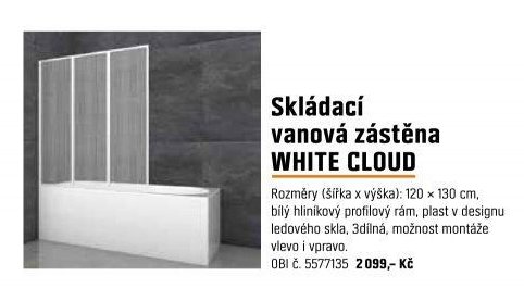 Skládací vanová zástěna WHITE CLOUD