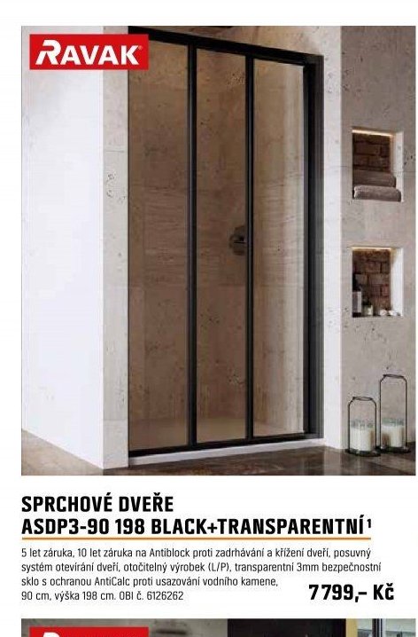 SPRCHOVÉ DVEŘE ASDP3-90 198 BLACK+TRANSPARENTNÍ