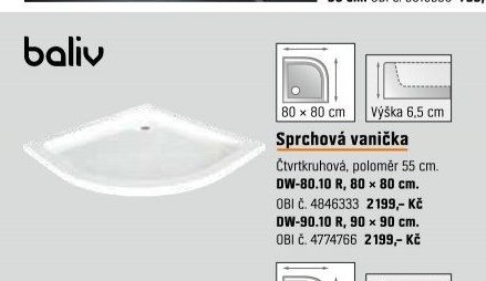 Sprchová vanička čtvrtkruhová, DW-80.10 R, DW-90.10 R