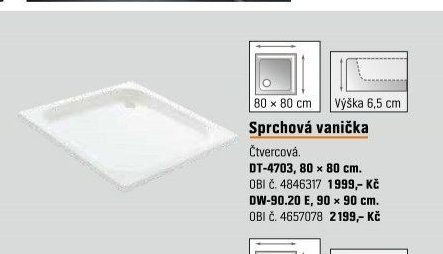 Sprchová vanička čtvercová, DT-4703, DW-90.20 E