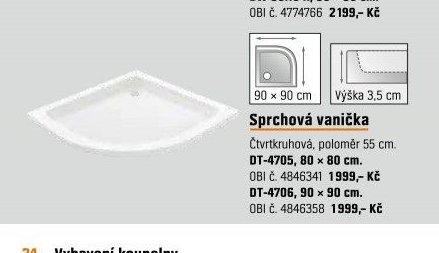 Sprchová vanička čtvrtkruhová, DT-4705, DT-4706