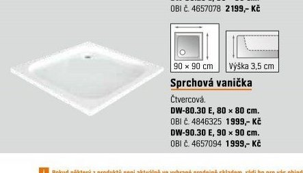 Sprchová vanička čtvercová, DW-80.30 E, DW-90.30 E