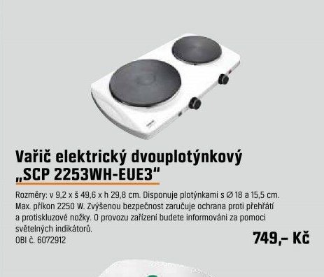 Vařič elektrický dvouplotýnkový SCP 2253WH-EUE3