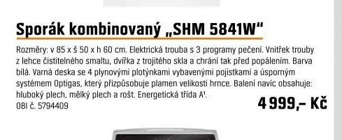 Sporák kombinovaný SHM 5841W