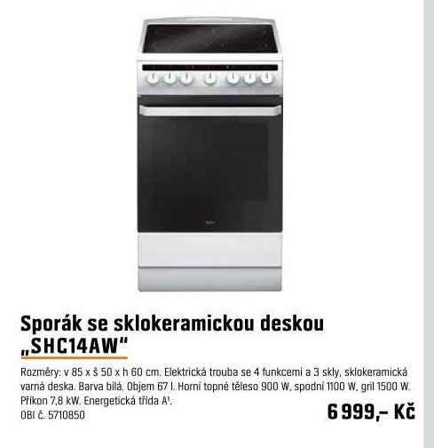 Sporák se sklokeramickou deskou SHC14AW