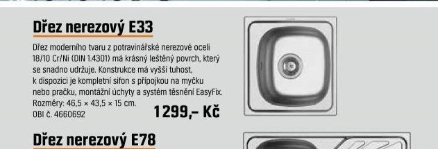 Dřez nerezový E33