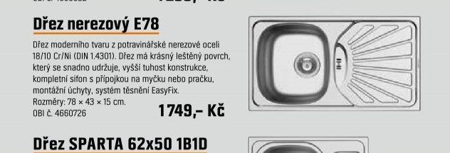 Dřez nerezový E78